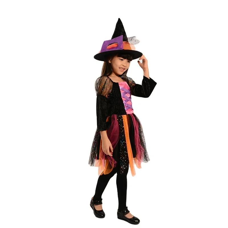 Halloween masquerade ball uniform little witch capped Cosplay performance dance platform dress