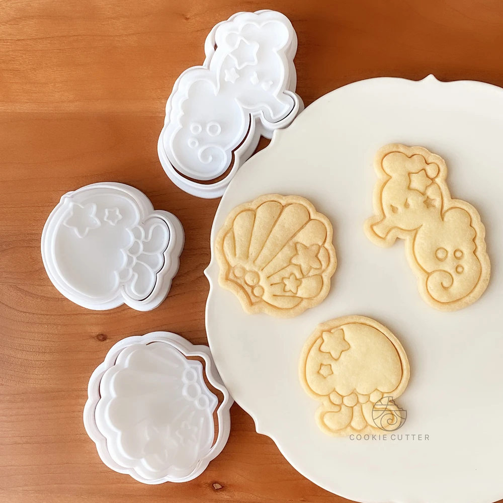 Ocean World Cookie Cutter Stamp Jellyfish Seahorse Pearl Shell Icing Biscuit Mold Household 3D Pressing Mold Fondant Sugarcraft