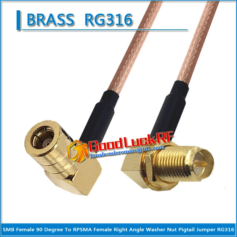 1X SMB Female 90 Degree to RPSMA RP-SMA RP SMA Female Right Angle Washer O-ring Bulkhead Panel Nut Pigtail Jumper RG316 Cable