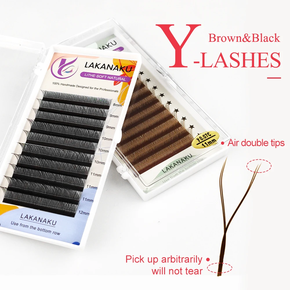 LAKANAKU Y Eyelashes Shape Flowering Lashes cilia and brazilian volume 8-15mm Size Lashes All Cilios Y Tray Eyelash Extension