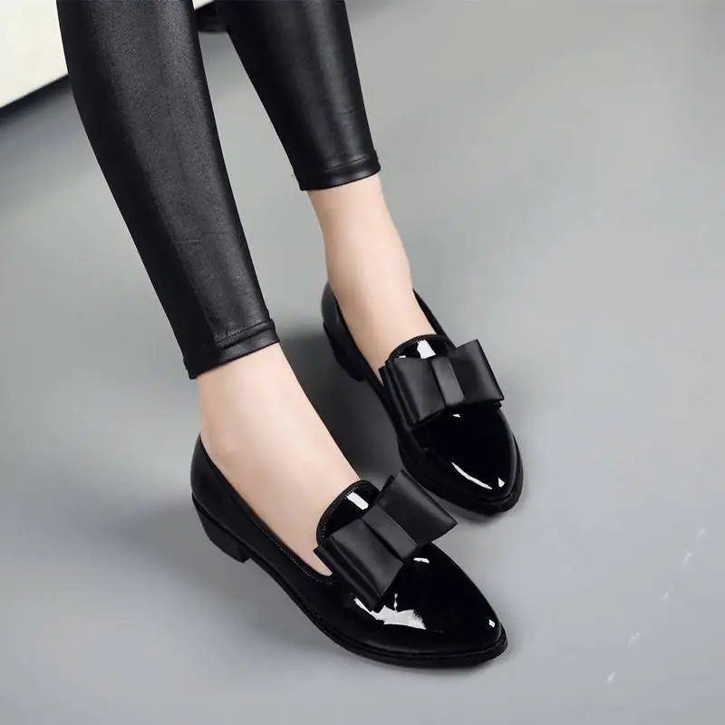 Fashion Pointed Toe Women Flats Shoes Bow Women Shoes Patent Leather Casual Single Summer Ballerina Women Shallow Mouth Shoes