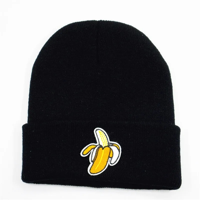 Banana Embroidery Cotton Thicken Knitted Hat Winter Warm Hat Skullies Cap Beanie Hat for Men and Women 284