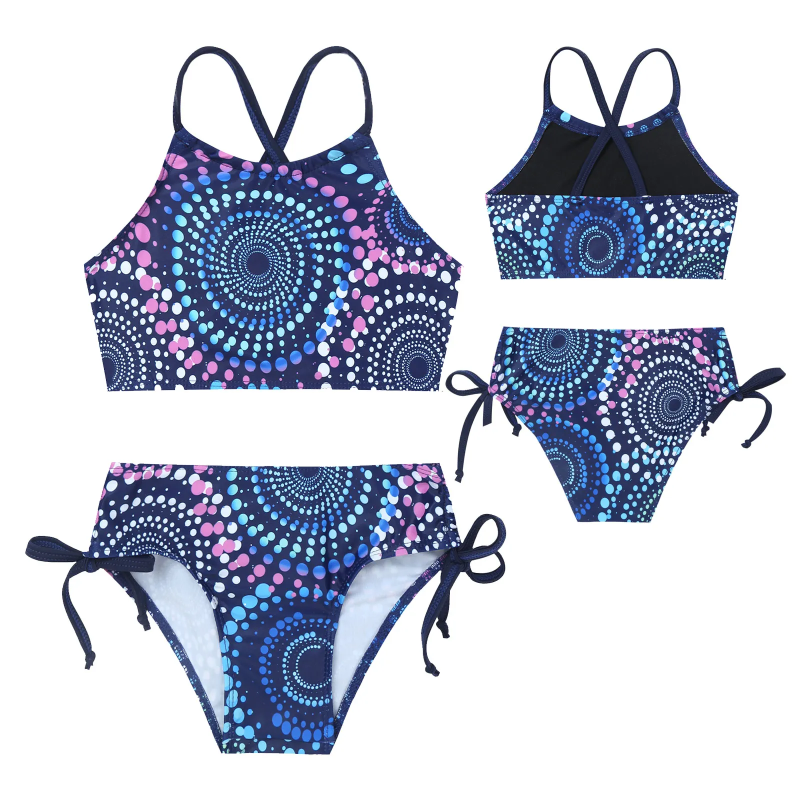 

Summer Girls Beach Sport Bodysuit Halter Tankini 2Pcs Geometric Print Swimsuit Bathing Suit Tank Tops+Briefs Bikini