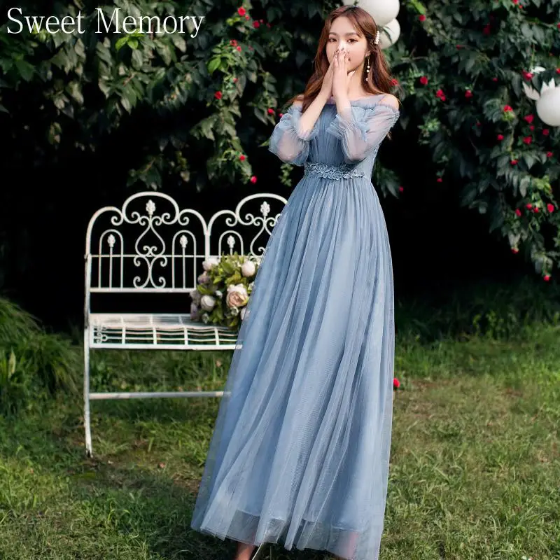 Robe de bal longue pour femmes, tenue de soirée de mariage, de demoiselle d'honneur, rose, Champagne, gris, bleu, doux souvenir