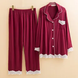 5XL 6XL Plus Size Pajamas Women Spring Autumn Cotton Pyjamas Femme Lounge Wear Suit Home Clothing Lace Loose Lady Pijamas Set