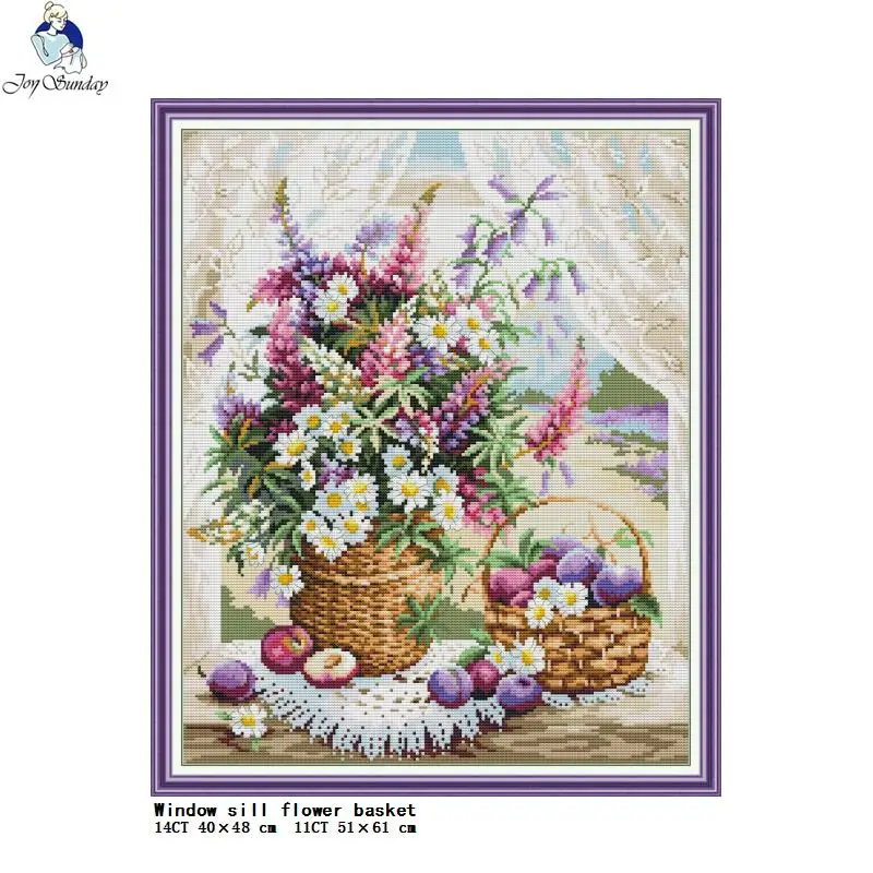 Flower basket on the windowsill Counted cross stitch kit Aida 14ct 11ct embroidery set DIY sewing kit Home decoration painting