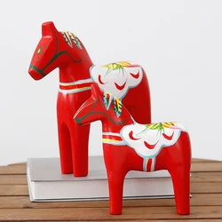 Dala Wooden Lucky Red Horse Home Decorations Living Room Small Ornaments Swedish Dalecarlian Creative Horse Figurine Gift Souve