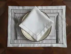 @[Camellia Casa]Luxrary Concise Napkin/Placemat Hemstitched by Hand,Linen Look & Washable, Home/Banquet/Hotel/airbnb/Restraunt