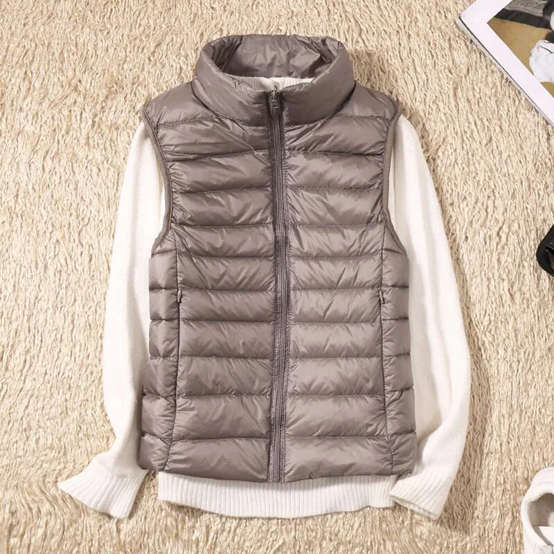 Women Sleeveless Down Vest 2021 Autumn Winter Women's Ultra Light 90% White Duck Down Vest Slim Jacket Windproof Warm Waistcoat