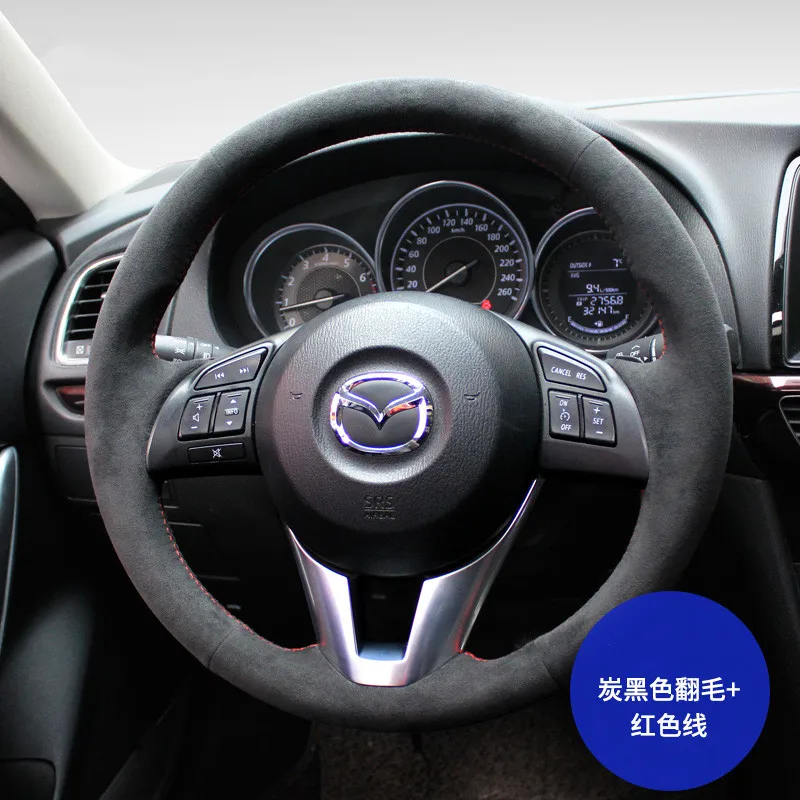 

DIY hand-stitched steering wheel cover fit for Mazda 3 6 Atenza CX-5 Axela suede grip cover