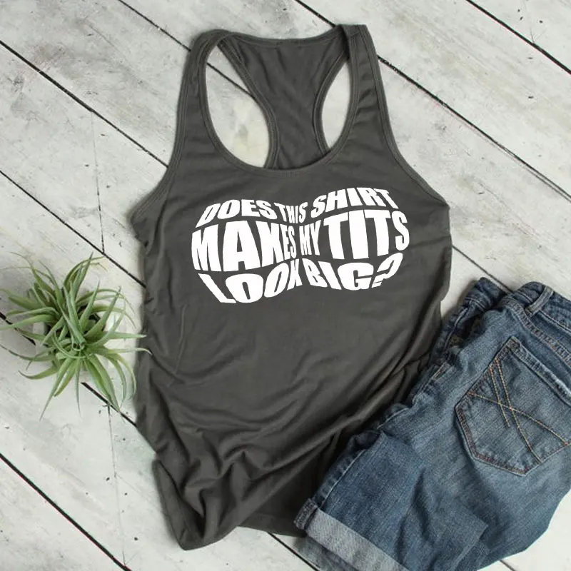 Vest Does This Shirt Make My Boobs Look Big Tank Tops Funny Women Racerback Gym Tank Casual Sleeveless Running Workout Tee Shirt