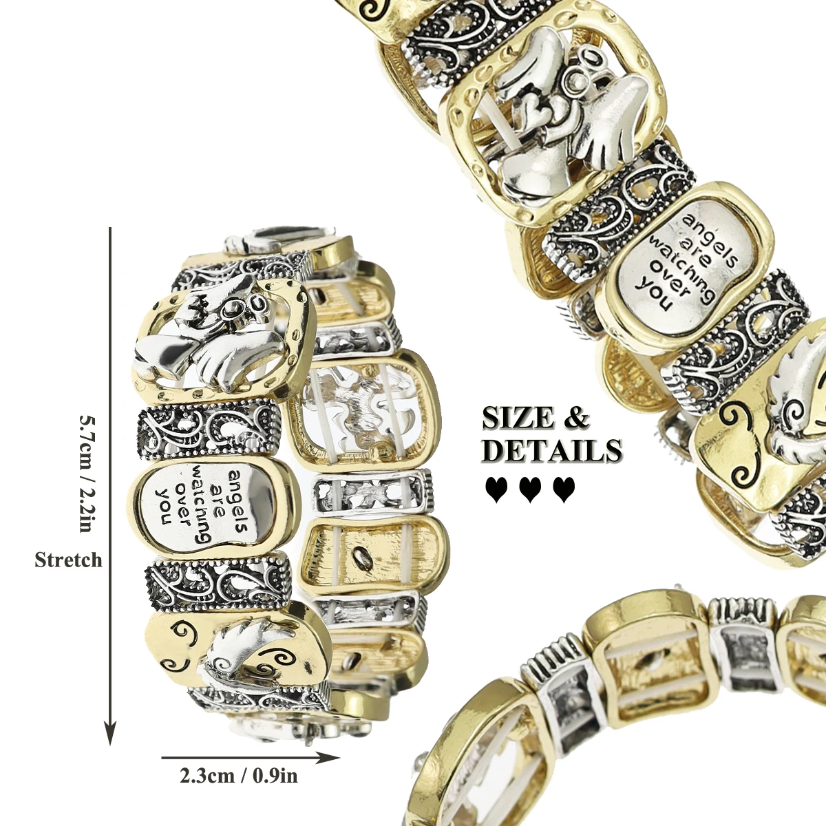 RechicGu Guardian Angel Inspirational Cross Christian Bracelet Religion Charm Bangle Bridal Vintage Gift Women Men Jewelry