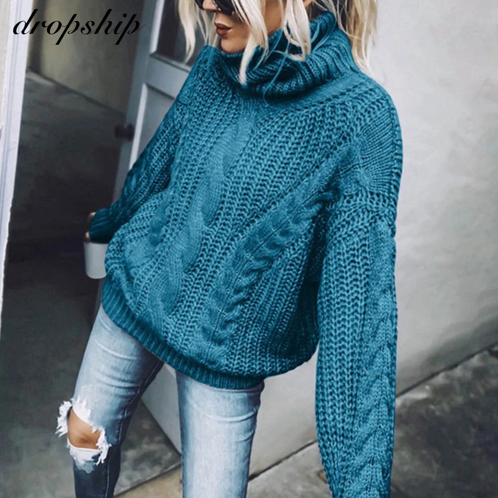 Knitted Turtleneck Women Sweaters Winter Clothes Stitching Long Sleeve Stitching Woman Sweater Pullovers Solid Color