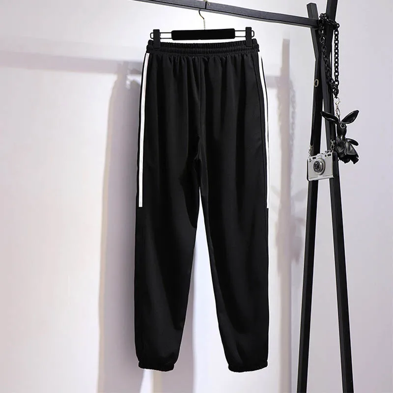 150Kg Plus Size Women's Spring Autumn Loose Casual Sports Pants 5XL 6XL 7XL 8XL 9XL Letter High Elastic Waist Pants Black White