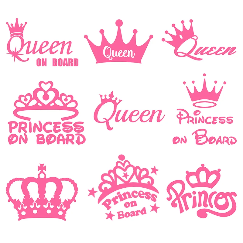 DecalsMe QUEEN ON BOARD Car Window Vinyl Car Whole Body Stickers Decal Car Motorcycle Sticker Pink Decal