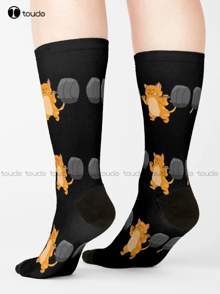 Weightlifting - Orange Cat Lifts Weights Socks Cozy Socks Unisex Adult Teen Youth Socks Christmas Gift Custom Hd High Quality