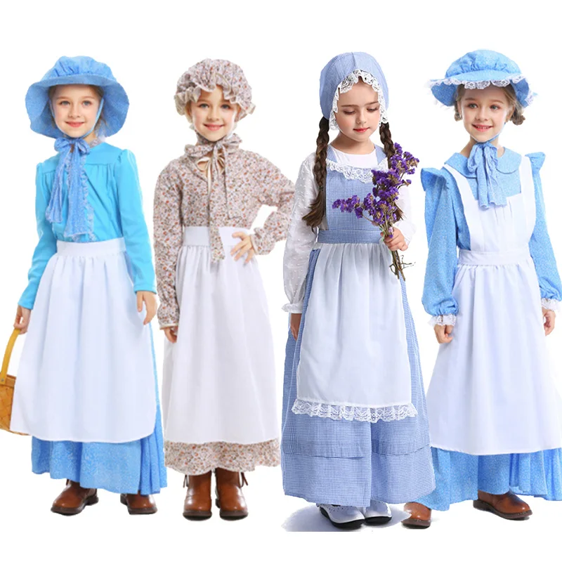 

Girl Little House On The Prairie Costume Carnival Halloween Early American Pioneer Girl Cosplay Fancy Party Dress