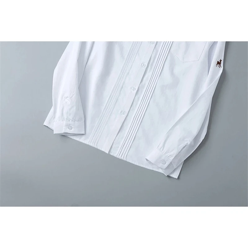 Uniforme scolaire coréen pour filles, chemise à manches longues pour femmes, uniforme scolaire japonais, chemise en coton blanc, motif de faon brodé