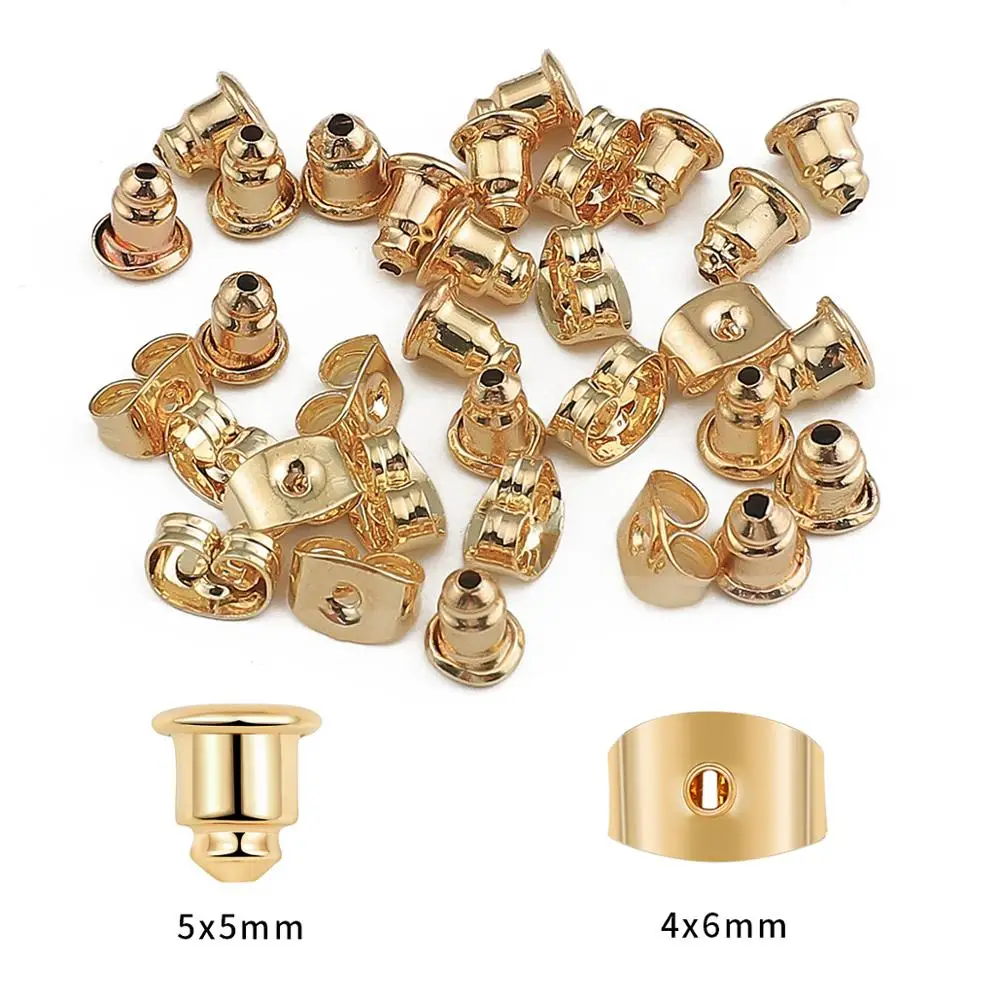 50pcs/lot 18k Gold Plated Blocked Caps Earring  Backs Stopper Scrolls Ear Post Butterfly For DIY Ear Accessorie Jewelry Making