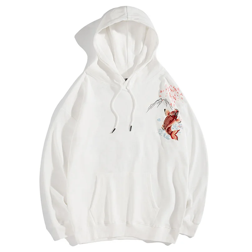 100% Cotton Spring Autumn Hoodies Men Hooded Carp Embroidery Sukajan Oversize Sweatshirt with Hood Male Coat Streetwear