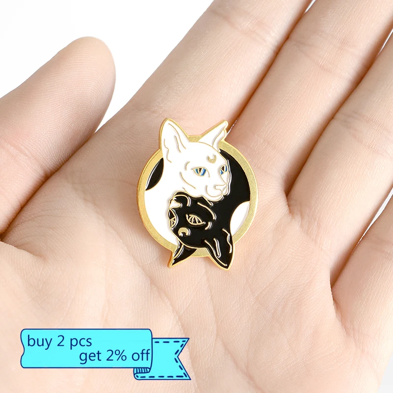 Cartoon Black and White Sphinx cat pin brooch badge personality lapel  pin accessories clothes bag hat jewelry gift for friend