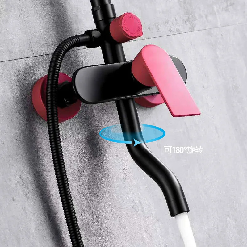 Rode Badkamer Douche Set Van Mode Rood Zwart Badkamer Douche Systeem Messing Bad Kranen Regendouche Rode Douche Set