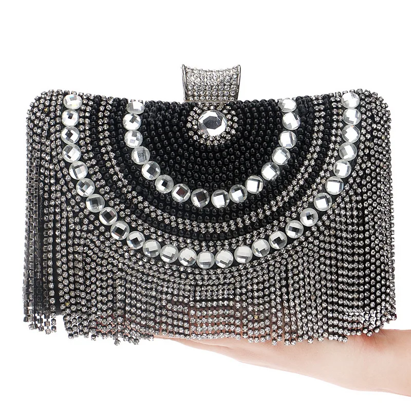 Tassel Women Clutch Bags Beaded Wedding Party Evening Bags Diamonds Pearl Luxury Handbags With Chain Shoulder Purse