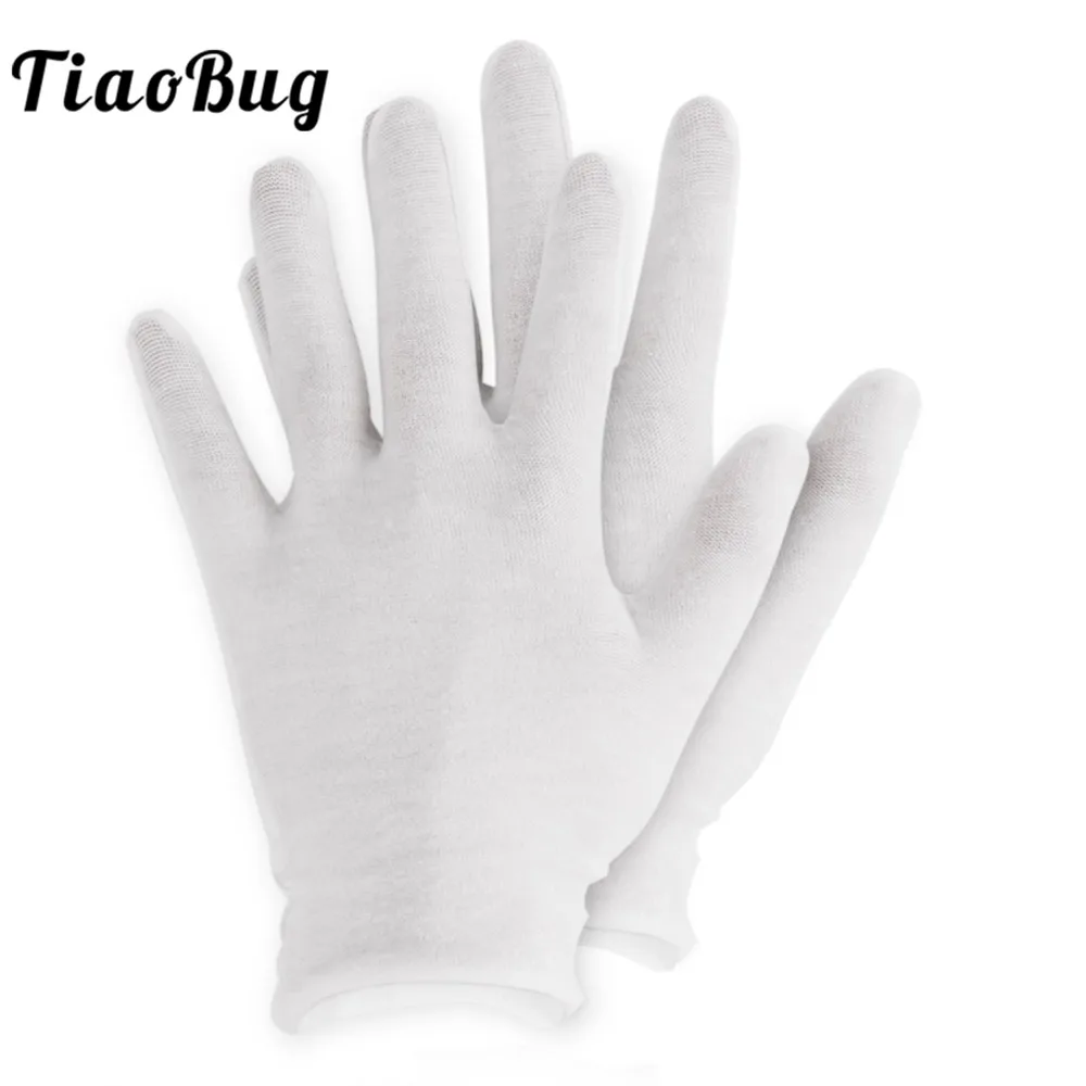 

12 Pairs White Thin Reusable Elastic Soft Cotton Gloves Dry Hands Moisturizing Cosmetic Hand Spa Coin Jewelry Inspection Glove