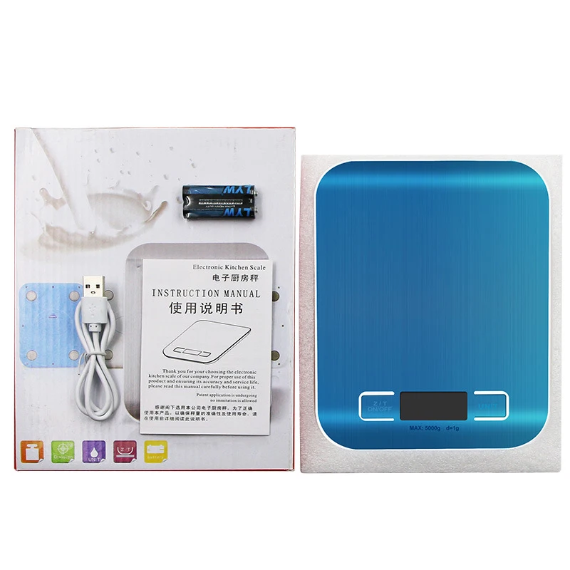 Escala 5kg da cozinha de digitas 10kg/1g de aço inoxidável usb/bateria que carrega o steelyard eletrônico do alimento para cozinhar o cozimento pesando