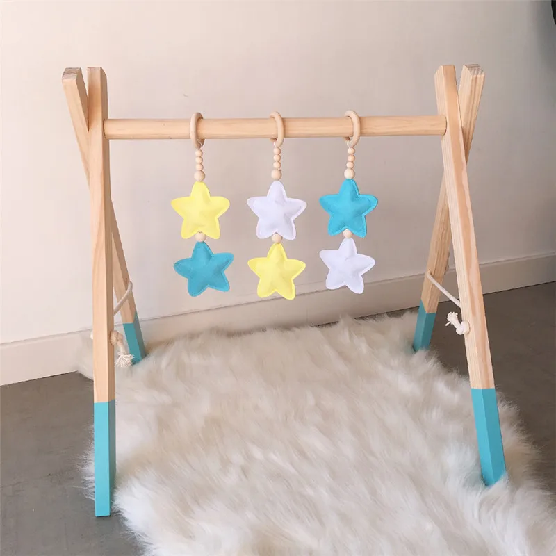 Bebê sentiu estrela de madeira chocalho algodão enchimento infantil cama sino crianças decoração do quarto brinquedos pendurado jogar ginásio macio do bebê chocalho de madeira