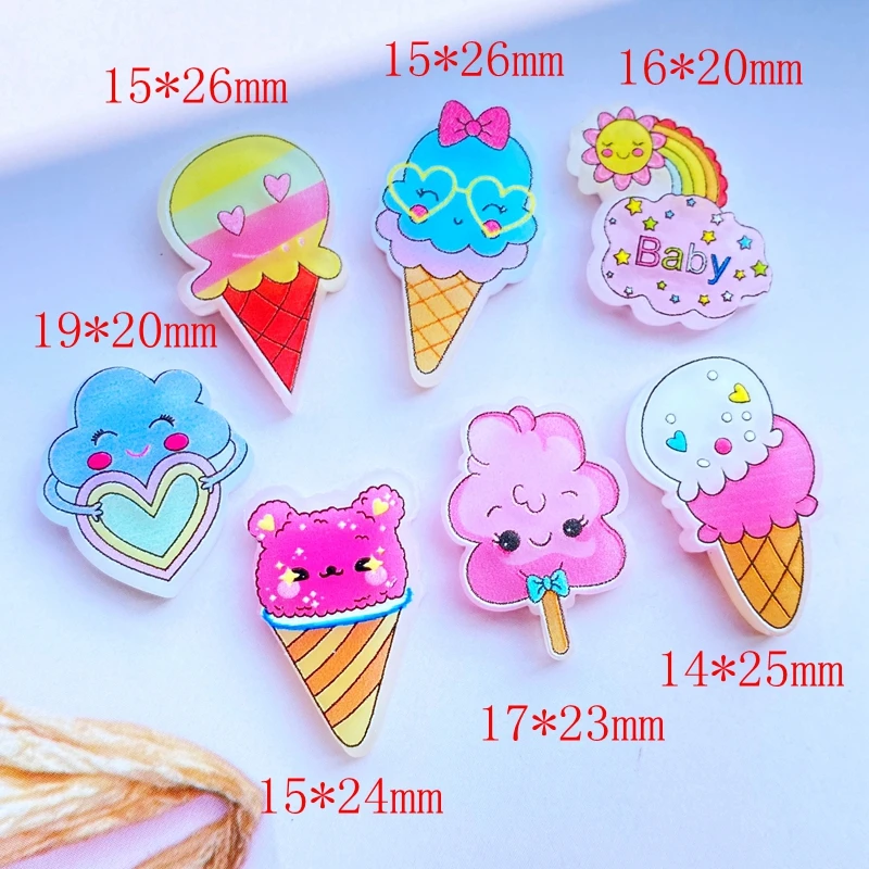 20Pcs Mini Lovely Cartoon Ice Cream Flat Back Resin Art Supply Decoration Charm Craft Hair Bow Accessories H520