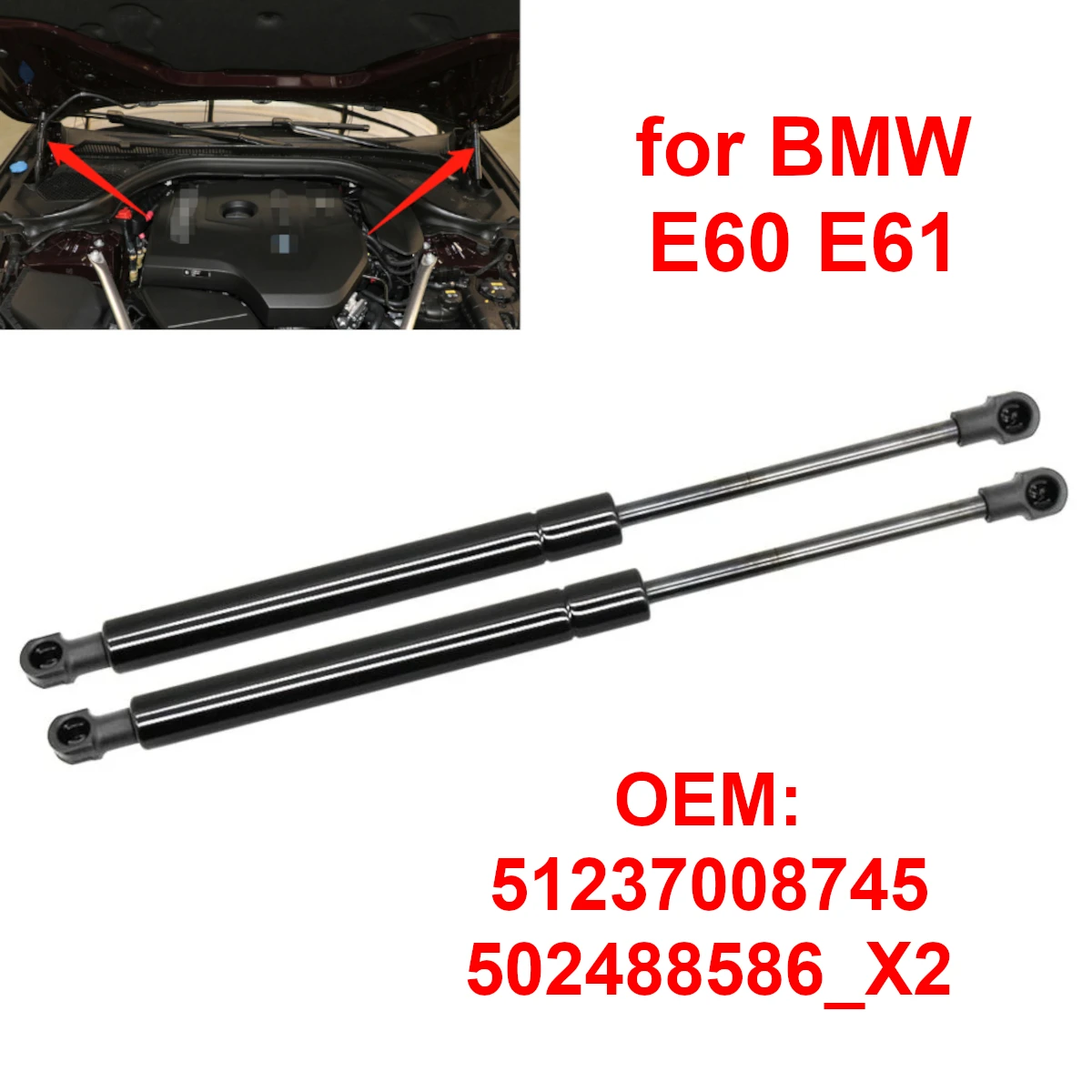 Front Engine Hood Bonnet Cover Gas Struts Lift Support Rod Shock Bar 51237008745 for BMW E60 E61 525i 528i 530i