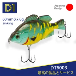 D1 Multi-section bait dogs fishing lure Crankbait 60mm/7.8g Wobbler 3D EYES for Bass Pike VMC HOOK Swimbait DT6003