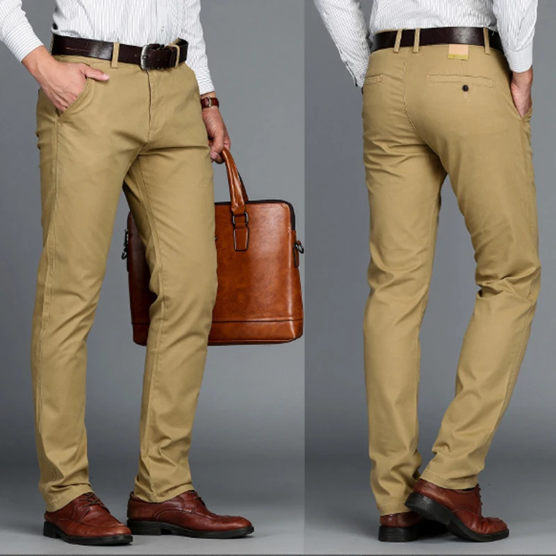 Pantalones para hombre, pantalones informales de algodón elásticos para hombre, pantalones largos rectos de alta calidad, traje de pantalón de talla grande de 4 colores 42 44 46