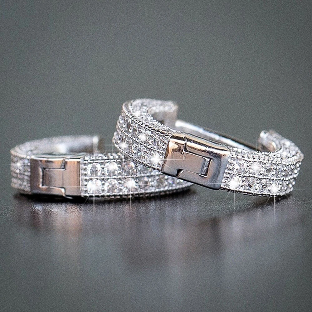 Huitan Luxury Full Paved Shiny CZ Small Hoop Earrings for Women 3 Colors Available Versatile Timeless Style Lady Earring Jewelry
