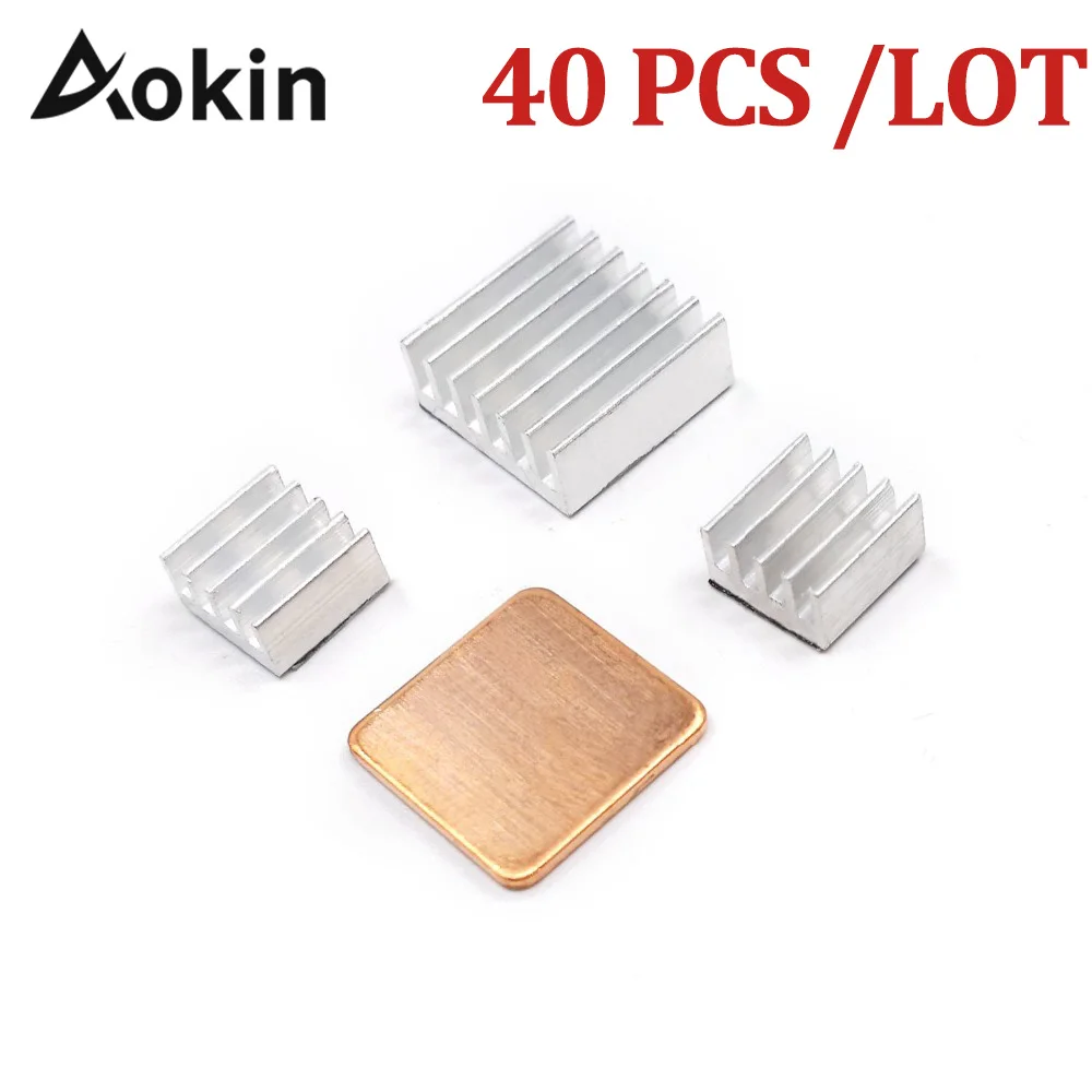 40 PCS/Lot Raspberry Heatsink Kit Aluminum Heatsink for Raspberry Pi B B+ 2 3 Heatsink Copper Pad Shims Adhesive Tape