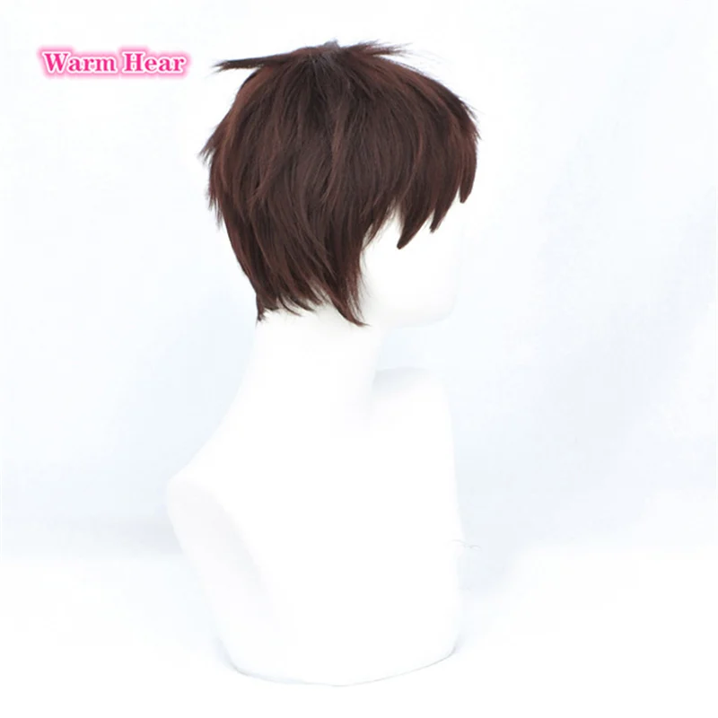 Peluca de Cosplay de Anime Ikari para mujeres y hombres, lindo cabello marrón corto, Shinji Hair + a Wig cap