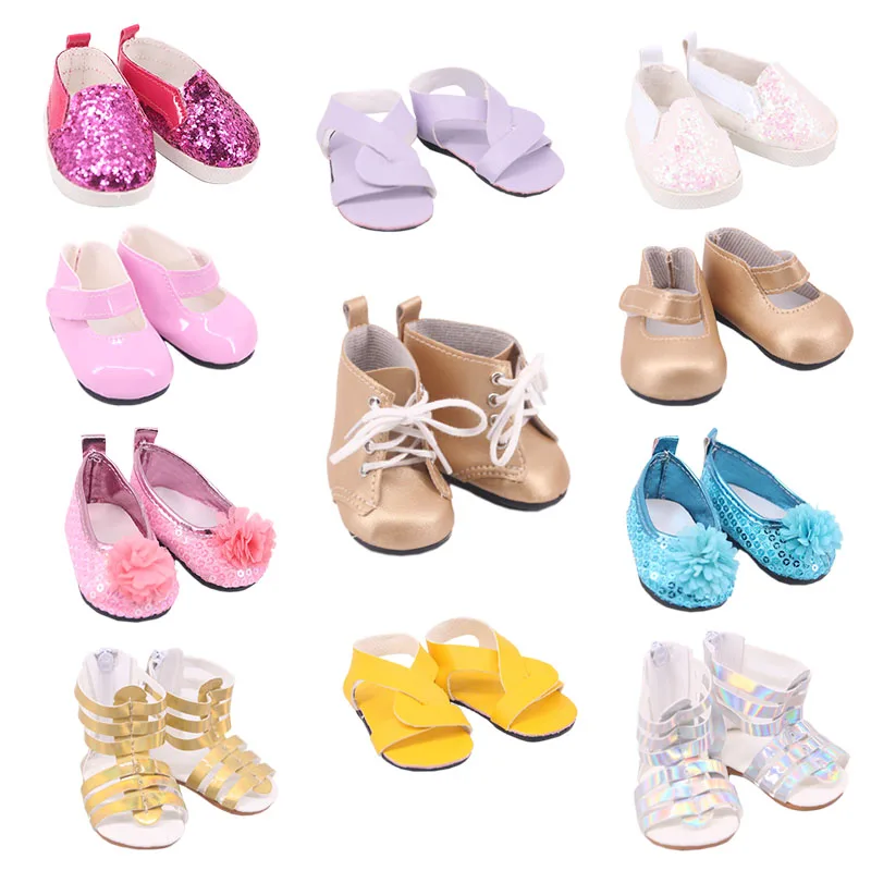 Beach Sandals Casual Shoes Sequins Fit 18 Inch American Doll And 43cm Baby New Born Doll，Our Generation ,DIY Gift For Children's