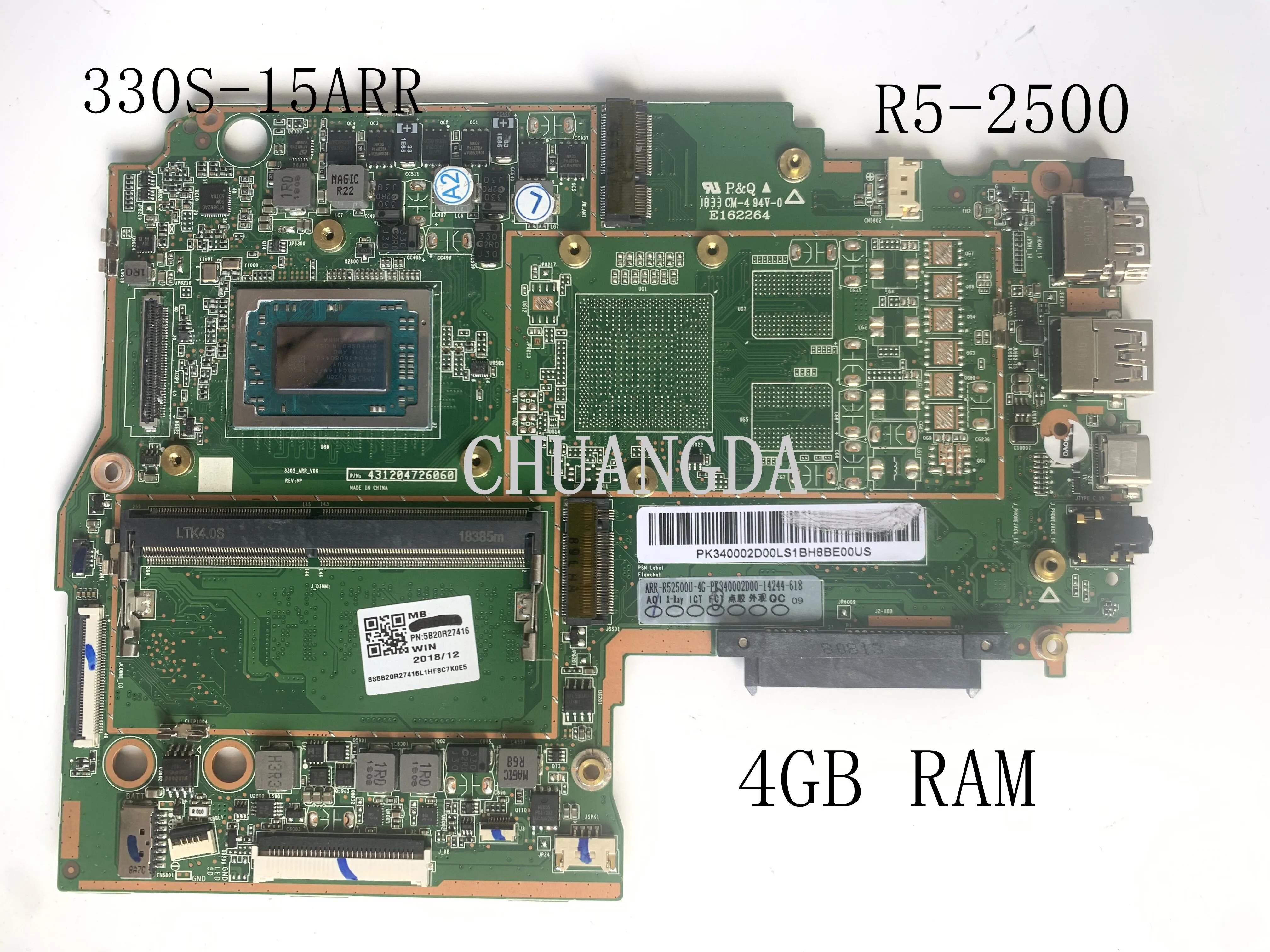 

For Lenovo 330S-15ARR Motherboard Mainboard 81FB 81JQ 5B20R27416 5B20R27421 431204726060 431204725060 CPU:R5 RAM:4G