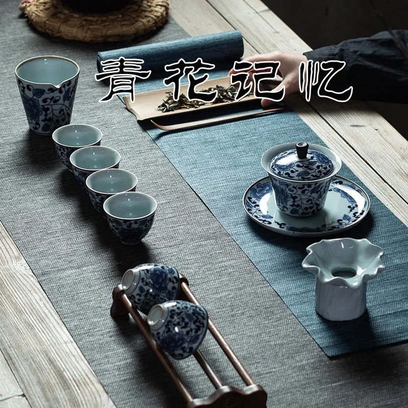 

Jingdezhen Blue and White Porcelain Tea Set Antique Set Home Gaiwan Teapot Underglaze Color Porcelain Kung Fu Tea Set