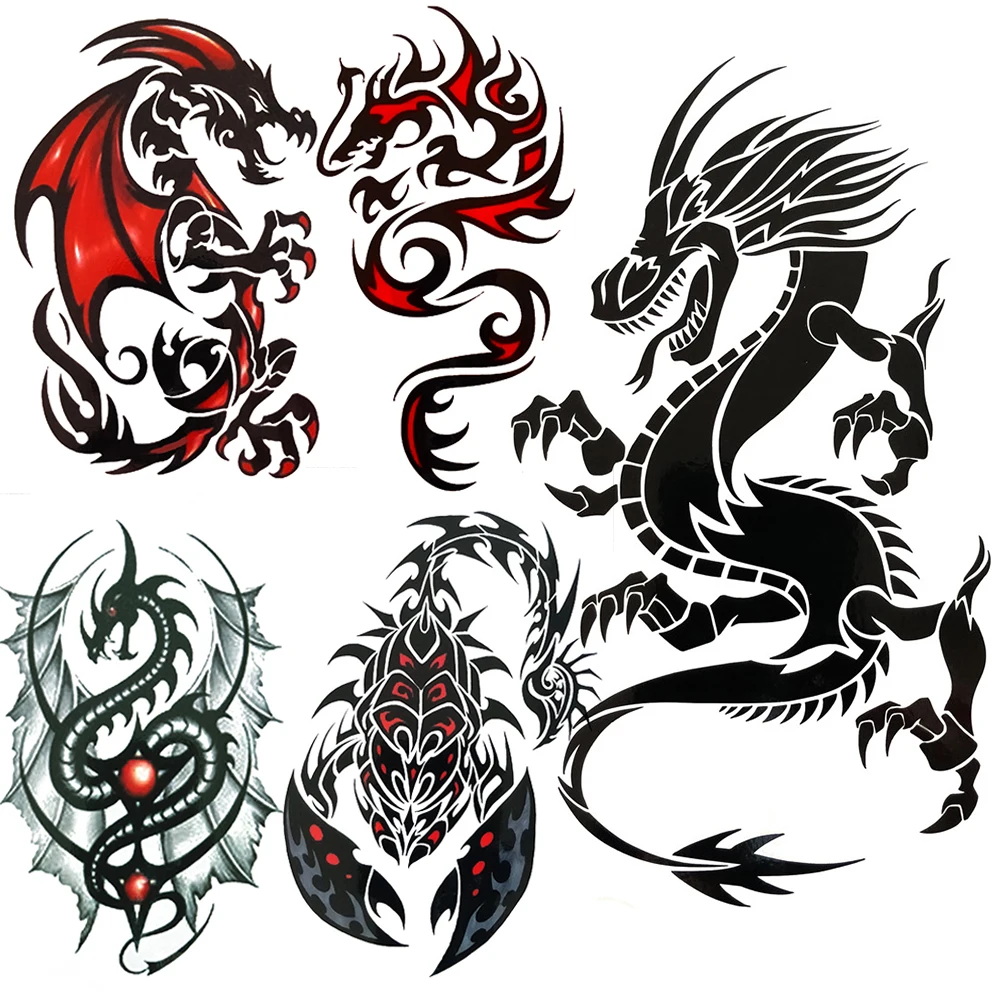 Minimalist Dragon King Temporary Tattoos For Men Women Fire Scorpion Fake Tattoo Sticker Wings Paw Water Transfer Tatoo Body Leg