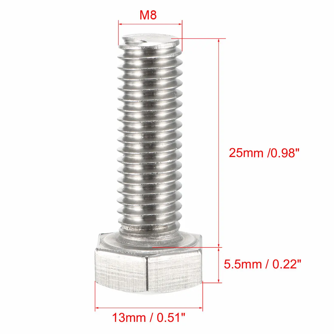 uxcell 10pcs M8 Thread 25mm 304 Stainless Steel Hex  Screws Bolts