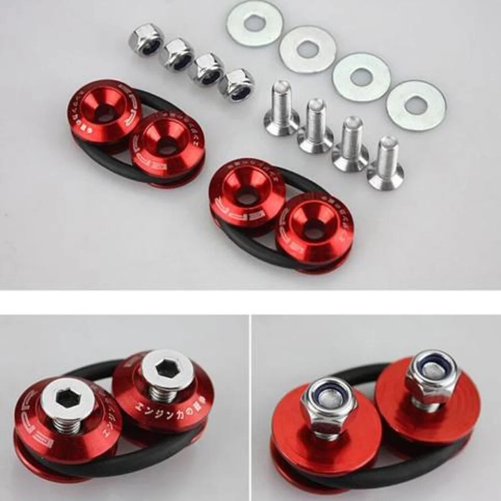 Red Universal Quick Release Fasteners Kit For Front Rear Bumper Trunk Hatch Accessories