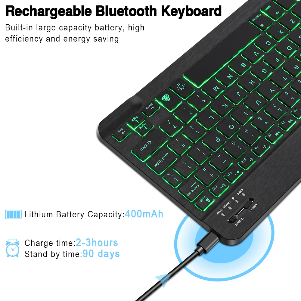 10Inch Mini Wireless Keyboard And Mouse RGB Bluetooth Keyboard Mouse Set Backlight Russian Keyboard For Computer Phone Tablet PC