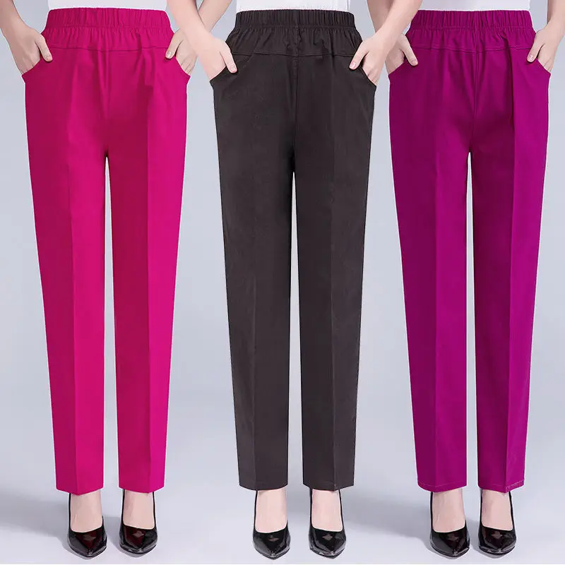 Spring Summer Women Trousers 2022 New Fashion Solid Elastic High Waist Casual Pants Middle-aged Elderly Female Straight Pants