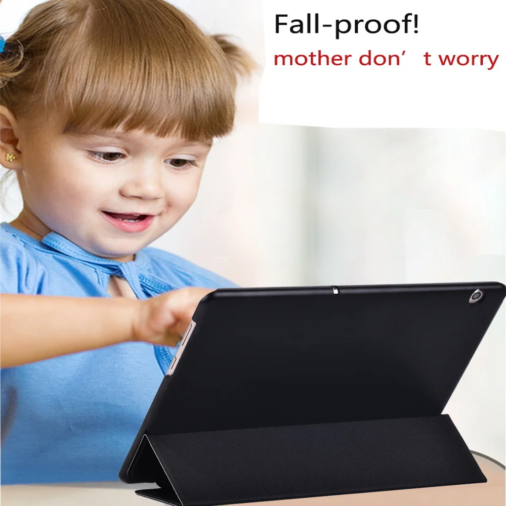 Capa para huawei mediapad t3 10 9.6 polegadas/mediapad t5 10 10.1 polegadas dobrável tablet capa de couro com três dobras suporte escudo