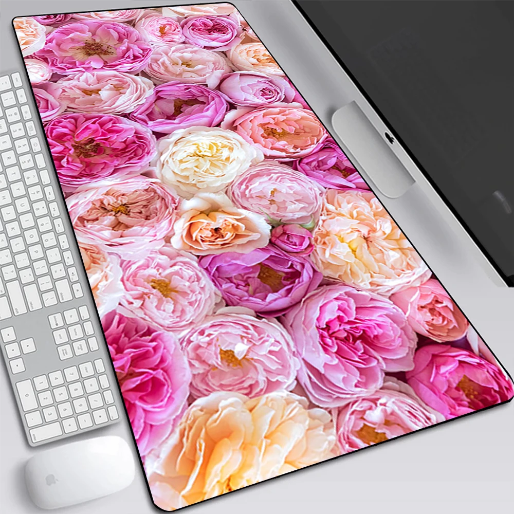 Elegante rosa roxo peônia flor grande gaming mouse pad computador mousepad teclado tapete de mesa pc gamer mouse esteira xxl mausepad