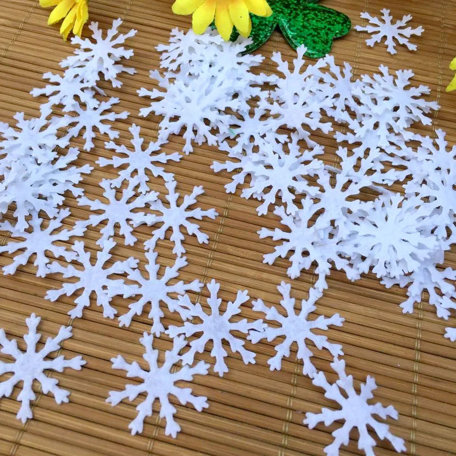 T-N 100 pz natale fiocco di neve lana feltrini partito bianco non tessuto patch Appliques Wall Sticker per Scrapbooking mestiere giocattolo fai da te