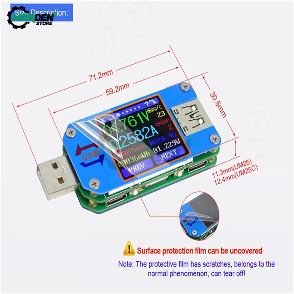 UM24 UM24C UM25 UM25C UM34  Voltage Current Meter USB 2.0 Type-C LCD Color Display Voltmeter Ammeter Battery Charge USB Tester