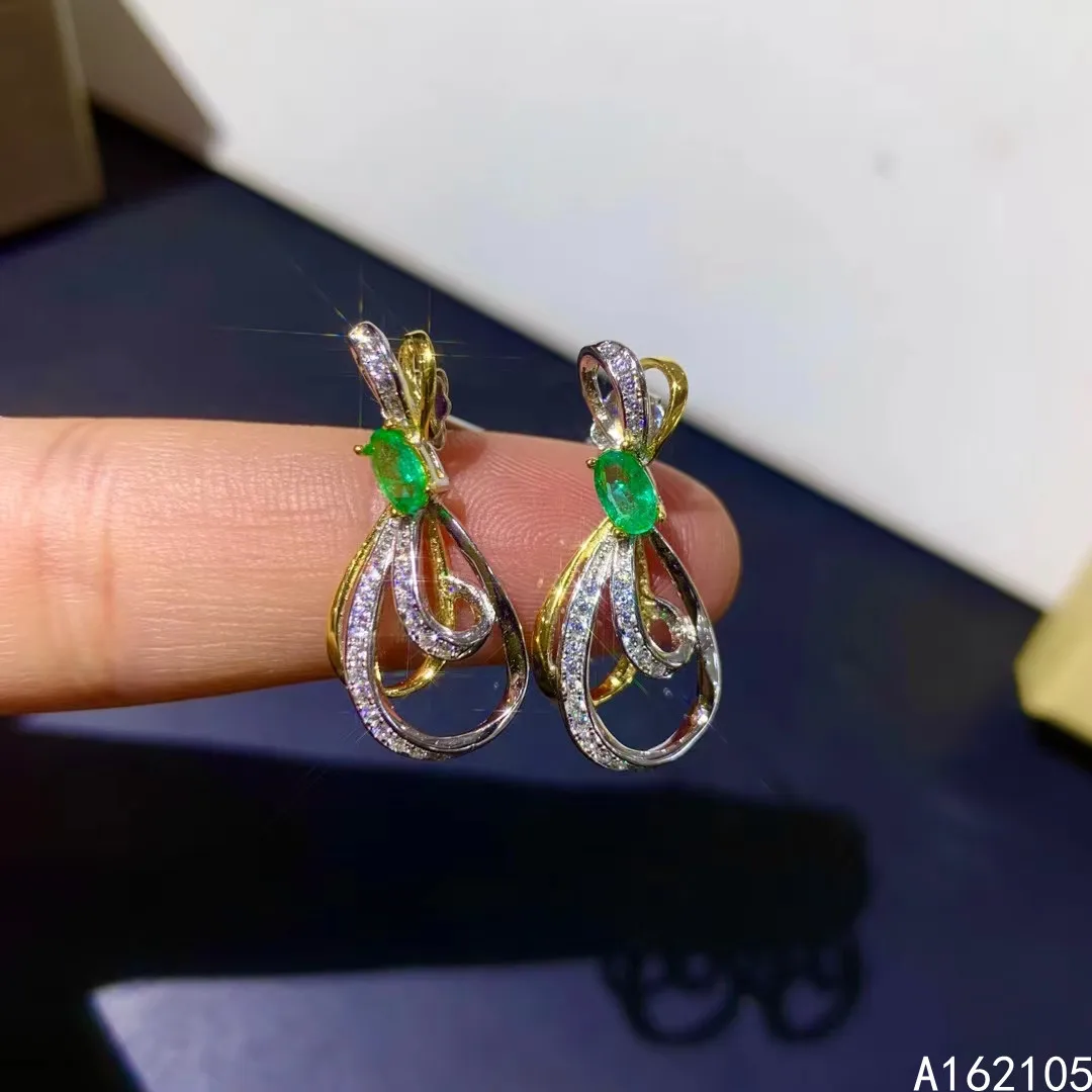 

Fine jewelry 925 pure silver Chinese style natural emerald girl luxury popular bowknot two color gem earrings ear stud support d